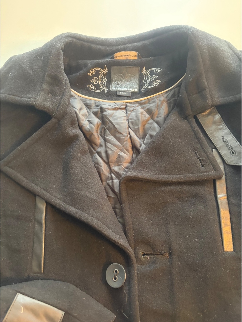 Mackage Black Wool Cashmere Blend Coat with Leather Trim